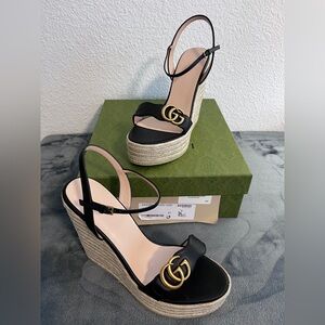 Brand New Gucci Mystic Black Nero Espadrille Clifford Wedges Size 41 (US 11)